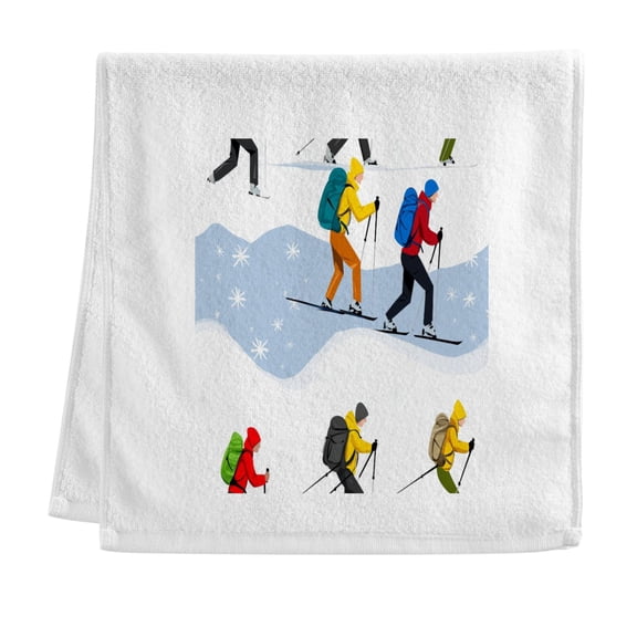 Winter Ski Adventure Soft Cotton Towel with Vibrant Print, Perfect for Bathroom, Beach, and Travel