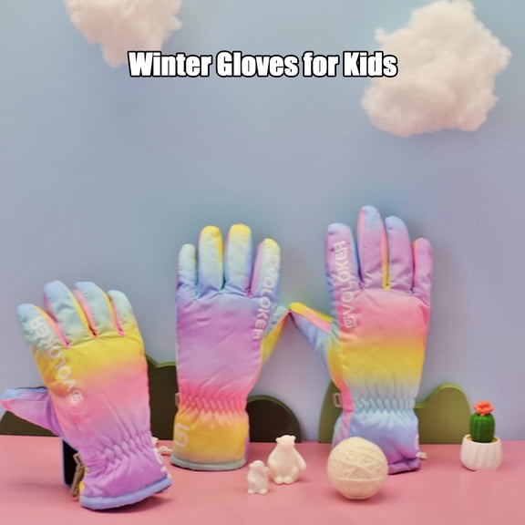 Winter Ski Gloves for Kids Water-Repellent Windproof Snow Gloves with Side Zipper Thermal Anti- Outdoor Gloves for Cycling Skiing
