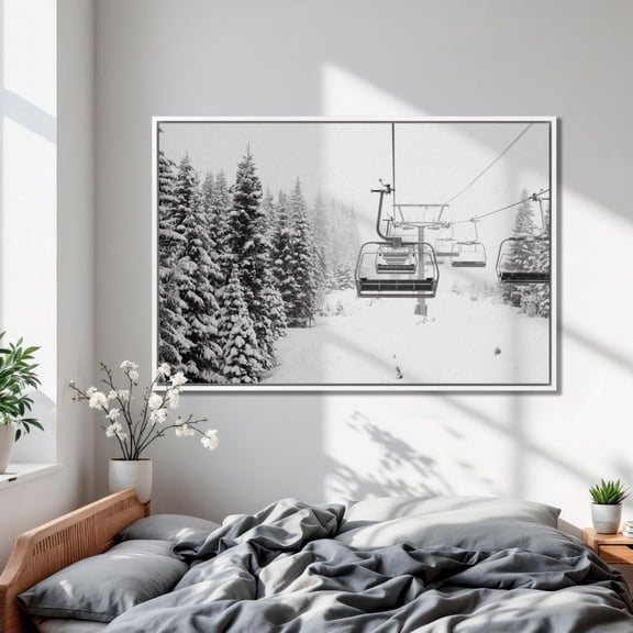 Winter Ski Lift Poster, Snow Covered Spruce Trees, Ski Lodge Decor UNFRAMED Poster, Wall Art for Decor, Present, 16x24