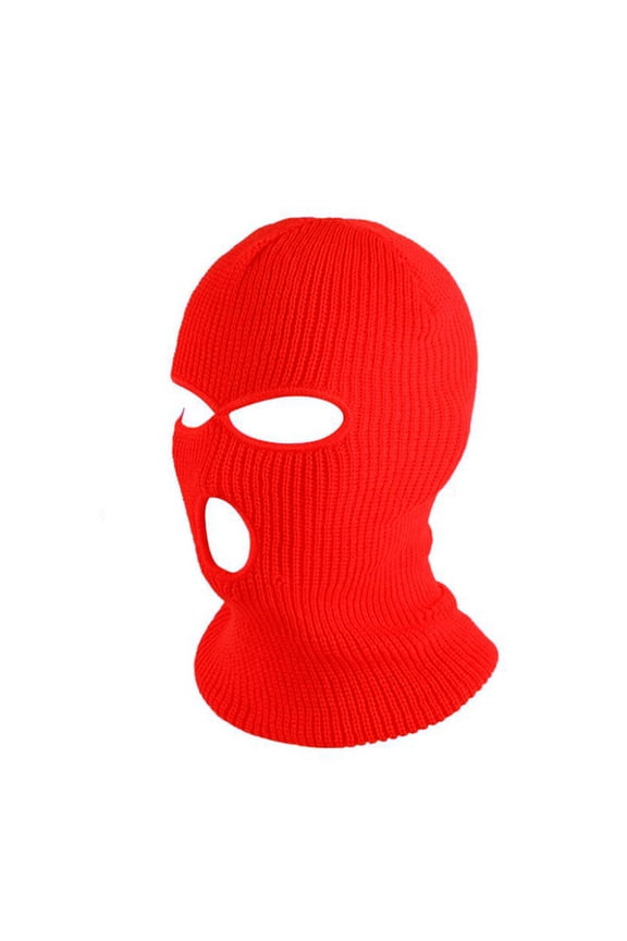 Winter Ski Mask Cap 3 Hole Knitted Face Mask Balaclava Hat Warm Outdoor,Red