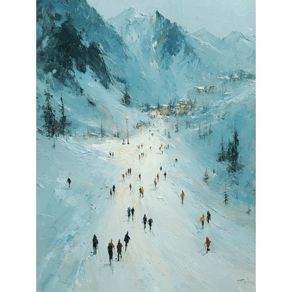 Winter Ski Mountain Canvas Wall Art, Abstract Forest Sports Print, Modern Textured Home Wall Decor