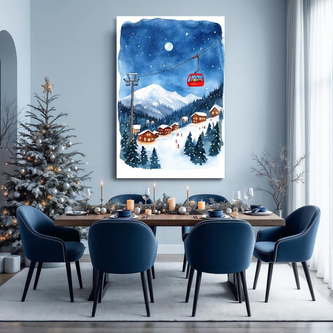 Winter Ski Resort Wall Art Mountain Village With Cable Car Poster ...