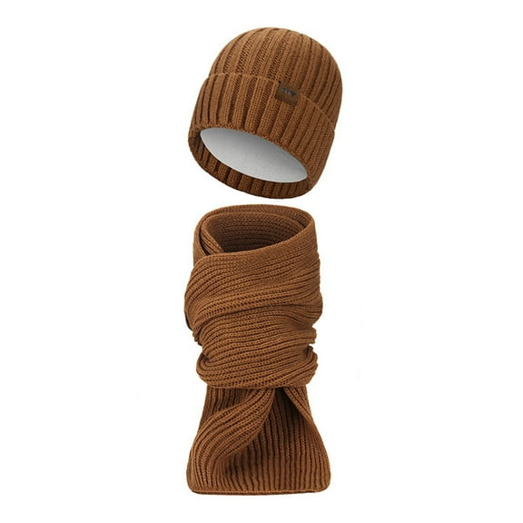Winter Ski Warming Set for Men and Women Knitted Beanie Hat & Scarf Set Coffee One Size