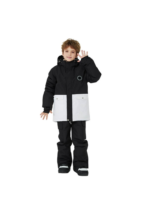 Winter Skiing Ensemble for Boys and Girls - Premium Padded Snow Jacket and Pants Set, Black and White Design