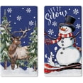 thumbnail image 1 of Winter Skiing Snowman Reindeer Kitchen Dish Towels Set of 2, Let It Snow Pine Tree Drying Hand Towel Baking Cooking Cloth, Navy Blue Christmas Snowflake Bathroom Home Decoration 18'' x 26'', 1 of 6
