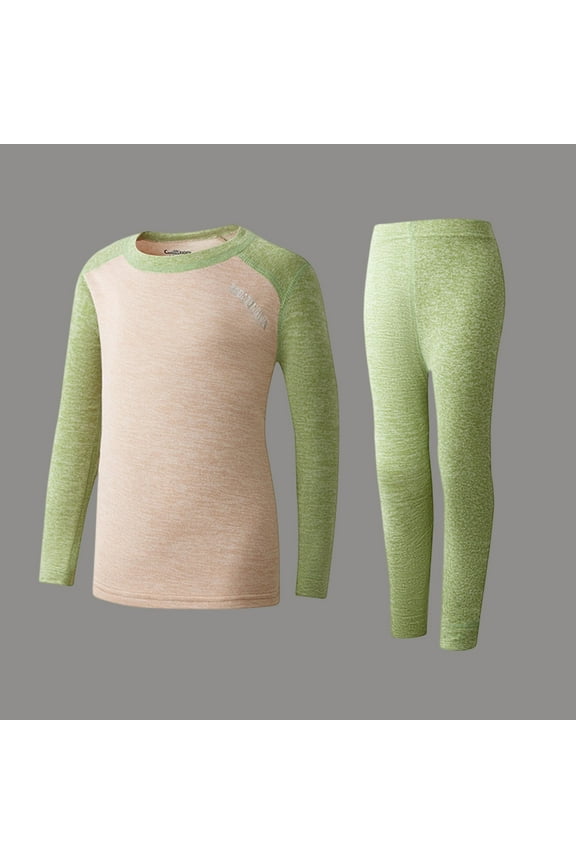 Winter Sleepwear for Kids New Children's Warm Underwear Set Home Wear Fall Winter Boys and Girls Color Blocked Wool and Silk with Fleece Lining Pants Style B-19 Green 7 Years