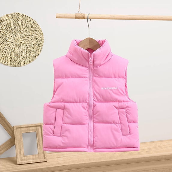 Winter Sleeveless Puffer Jacket for Kids Zipper Stand Collar Warm Thick Outerwear