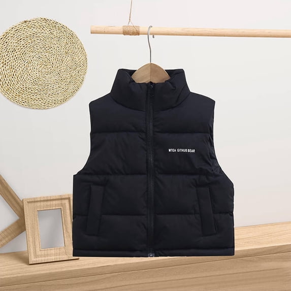 Winter Sleeveless Puffer Jacket for Kids Zipper Stand Collar Warm Thick Outerwear