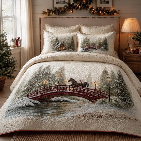 Slay Rider Winter Sleigh Ride 3-Piece Quilted Bedding Set - Walmart.com