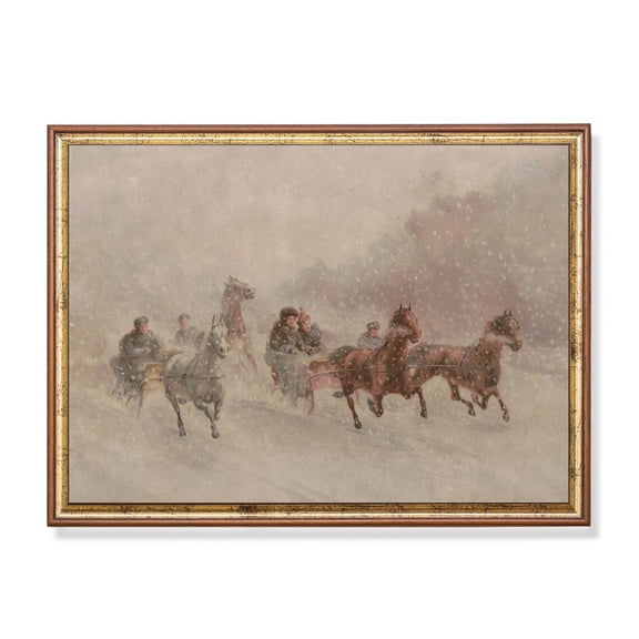 Winter Sleigh Ride Snowy Landscape Antique Art Poster Warm Present Vintage UNFRAMED Poster Size 16x24