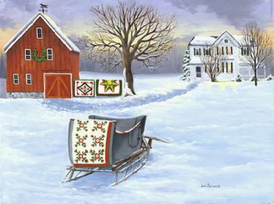 Winter Sleigh and Quilts Canvas Art - Julie Peterson (18 x 24)