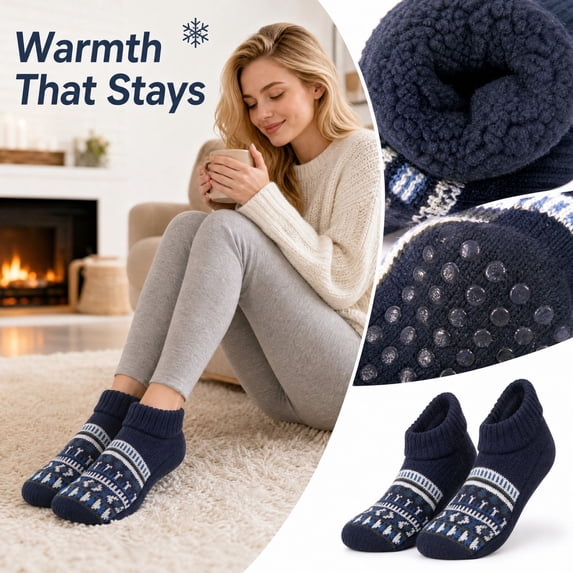 Winter Slipper Socks Fleece Thick Warm Floor Socks Non Slip Indoor House Socks Knit Ankle Cabin Socks Cozy Bed Socks For Women Men Thermal Gripper Socks Soft Plush Home Socks Cold Weather Footwear