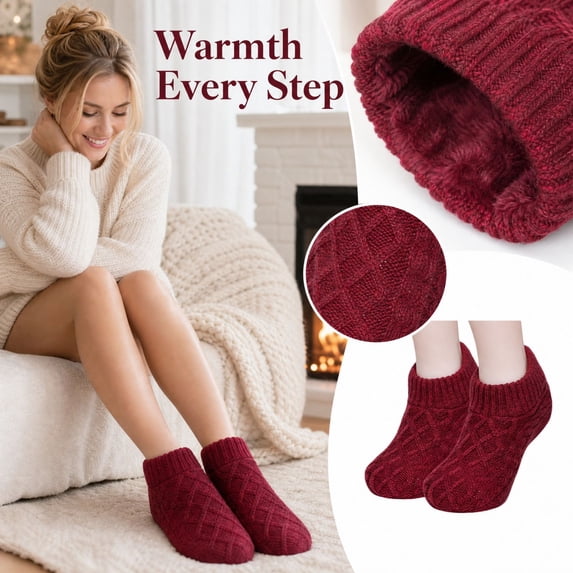 Winter Slipper Socks for Women Men, Thick Plush Lined Warm Ankle Socks ...