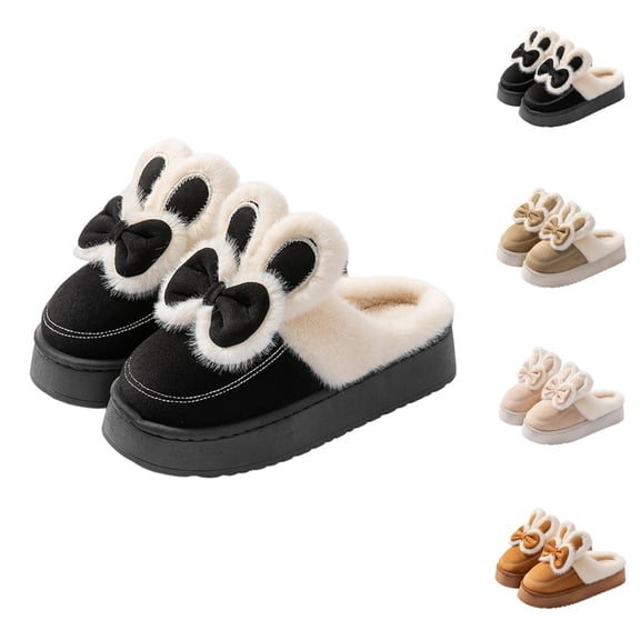 Winter Slippers for Women 2025 Cute Bunny Ear Fuzzy Warm Soft Cozy Slippers Indoor Platform House Shoes
