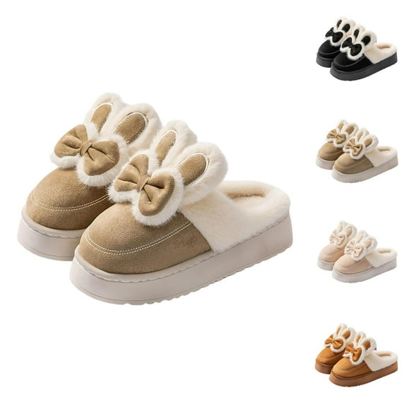 Winter Slippers for Women 2025 Cute Bunny Ear Fuzzy Warm Soft Cozy Slippers Indoor Platform House Shoes