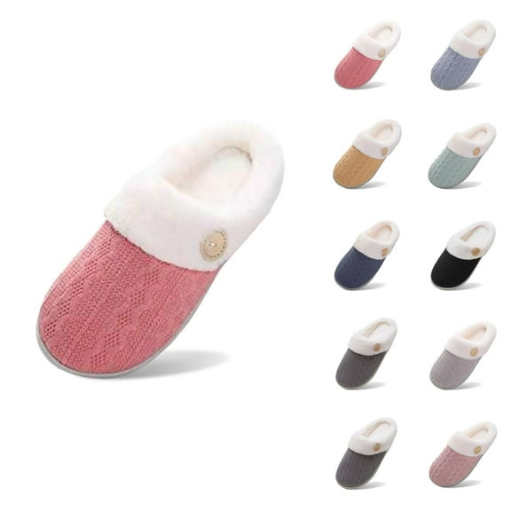 Winter Slippers for Women 2025 Furry Fleece Lined Warm Cozy Furry Slip On Slippers Indoor Memory Foam House Shoes