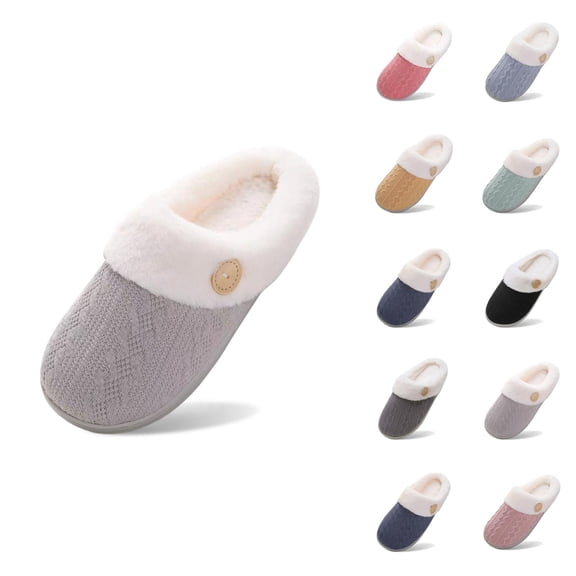 Winter Slippers for Women 2025 Furry Fleece Lined Warm Cozy Furry Slip On Slippers Indoor Memory Foam House Shoes