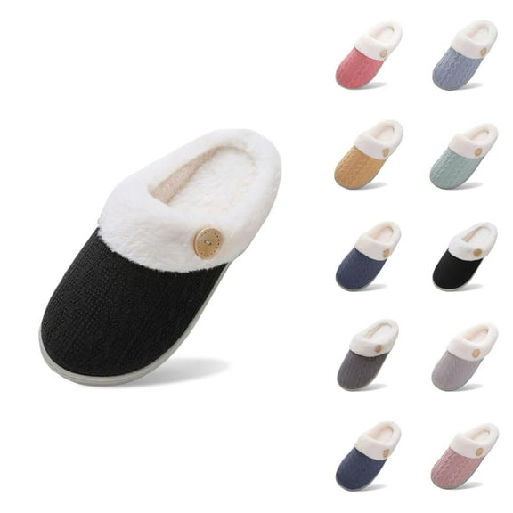 Winter Slippers for Women 2025 Furry Fleece Lined Warm Cozy Furry Slip On Slippers Indoor Memory Foam House Shoes