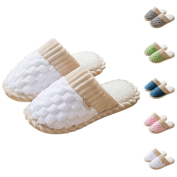 Winter Slippers for Women 2025 Furry Fleece Lined Warm Cozy Furry Slip On Slippers Indoor Non Slip House Shoes