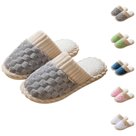 Winter Slippers for Women 2025 Furry Fleece Lined Warm Cozy Furry Slip On Slippers Indoor Non Slip House Shoes