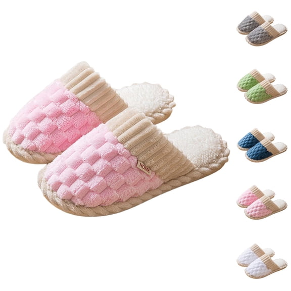 Winter Slippers for Women 2025 Furry Fleece Lined Warm Cozy Furry Slip On Slippers Indoor Non Slip House Shoes