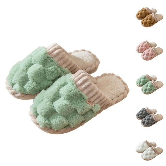 Winter Slippers for Women 2025 Fuzzy Fleece Lined Cozy Warm Furry Slip On Slippers Indoor Non Slip House Shoes
