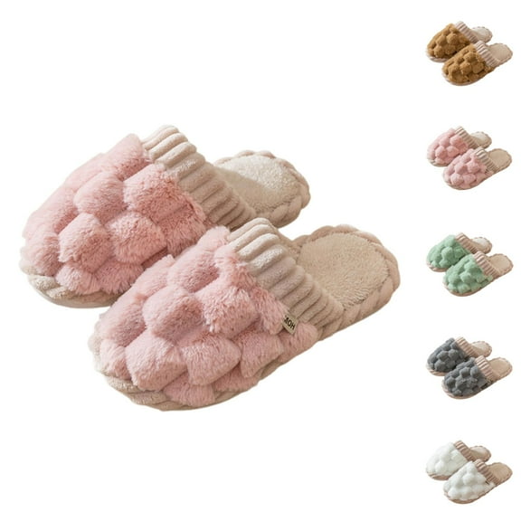 Winter Slippers for Women 2025 Fuzzy Fleece Lined Cozy Warm Furry Slip On Slippers Indoor Non Slip House Shoes