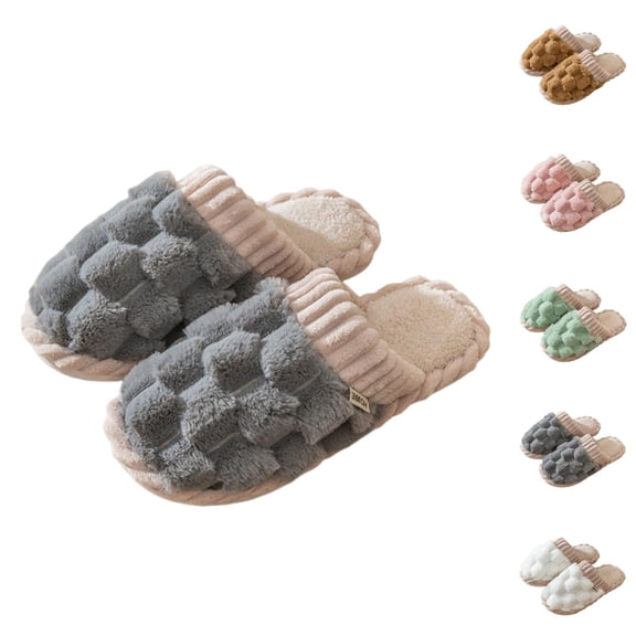 Winter Slippers for Women 2025 Fuzzy Fleece Lined Cozy Warm Furry Slip On Slippers Indoor Non Slip House Shoes