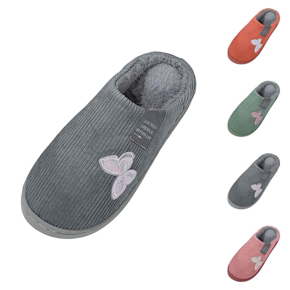Winter Slippers for Women Fleece Lined Cute Butterfly Warm Cozy Slip On Slippers Indoor Non Slip House Shoes