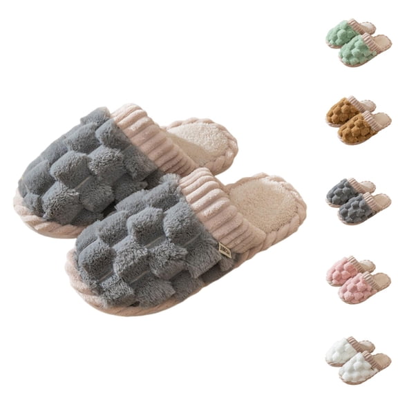 Winter Slippers for Women Fleece Lined Fuzzy Cozy Warm Furry Slip On Slippers Indoor Non Slip House Shoes