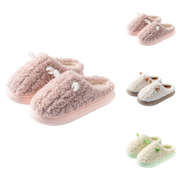 Winter Slippers for Women Furry Cute Fleece Lined Warm Cozy Slip On Slippers Indoor Non Slip House Shoes