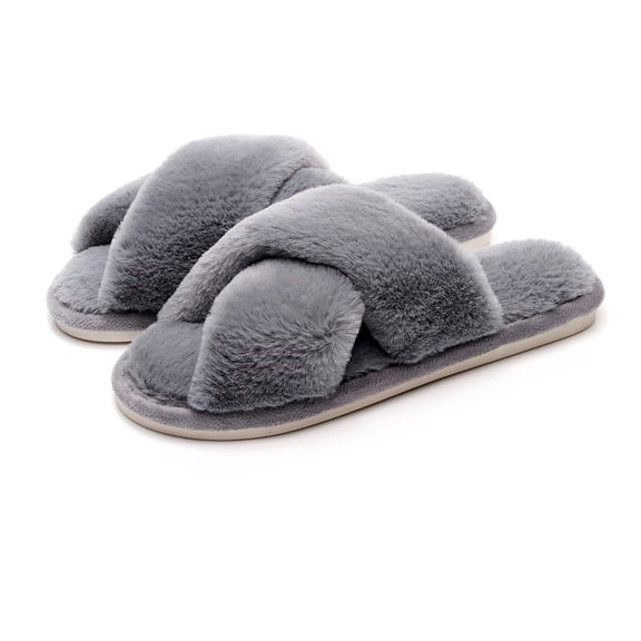 Winter Slippers for Women Memory Foam Open Toe Fluffy Shoes Fuzzy Indoor And Outdoor Slip On Soft Sole Winter Slippers
