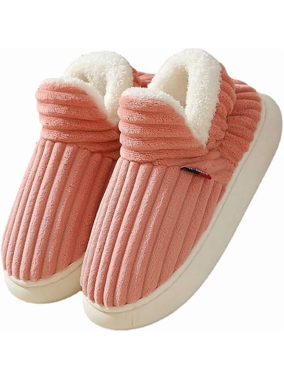 Winter Slippers for Women and Men, Fleece-Lined Closed Toe House Slippers with Corduroy Upper and Non-Slip Sole