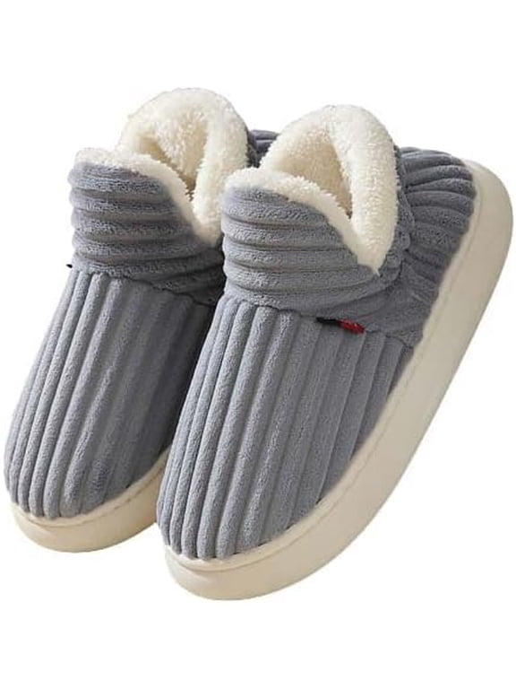 Winter Slippers for Women and Men, Fleece-Lined Closed Toe House Slippers with Corduroy Upper and Non-Slip Sole