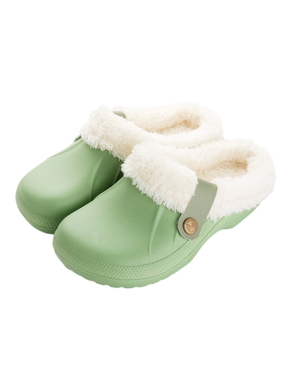 Winter Slippers with Hard Sole and Warm Wool Fleece, Comfort Indoor House Shoes for Women, Green, 40-41