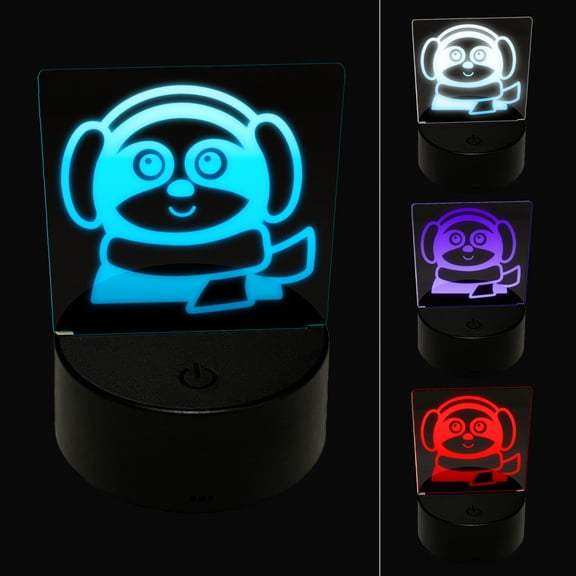 Winter Sloth with Ear Muffs and Scarf LED Night Light Sign 3D Illusion Desk Nightstand Lamp