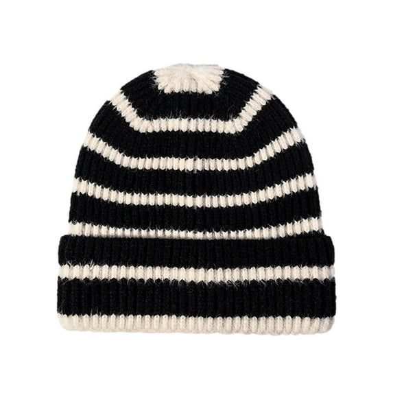 Winter Slouchy Knitted Cuffed Beanie Hats for Women Soft Classic Knit Stretchy Striped Warm Cap for Men and Women