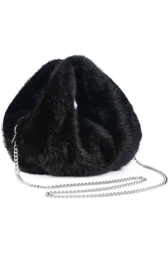 Winter Small Crossbody Bag for Women Faux Rabbit Fur Hobo Bag, Soft Plush Shoulder Handbag Furry Purse with Chain Strap