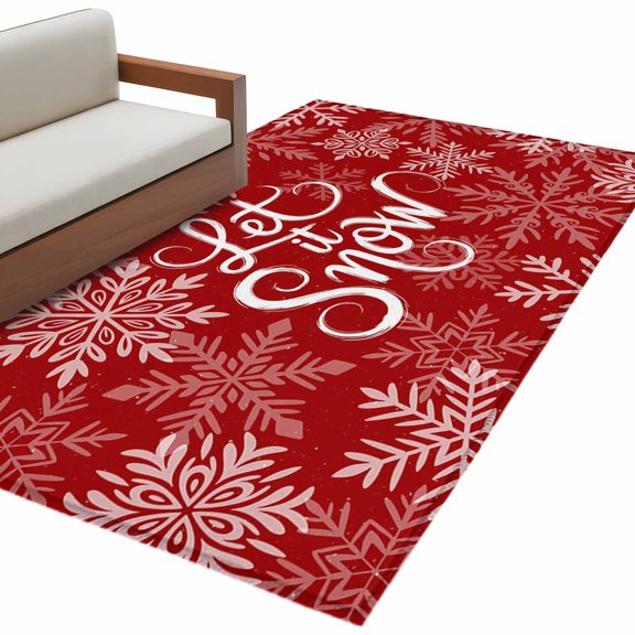 Winter Snow Area&nbsp;Rug 4x6ft Christmas Snowflakes Red Vintage Decoration Non-Slip&nbsp;Washable Square&nbsp;Rugs Soft Felt Indoor Floor Mat for Bedroom Kitchen Living Room Bathroom