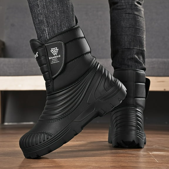 [Winter Snow Boots] Men's Large Size Winter Snow Boots - Heavy-Duty High Quality & Anti-Slip -Lined Cold-Resistant Short Boots, PU Upper & Hook-and-Loop Closure, Drifts - Warm Footwear for Big Feet