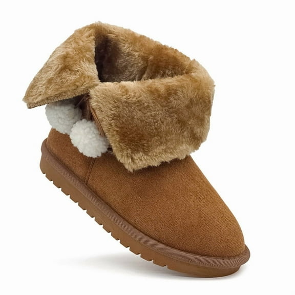 Winter Snow Boots for Girls Boys, Soft Comfy Warm Faux Fur Lined Kids Ankle Boots Slip On Fuzzy Short Boot