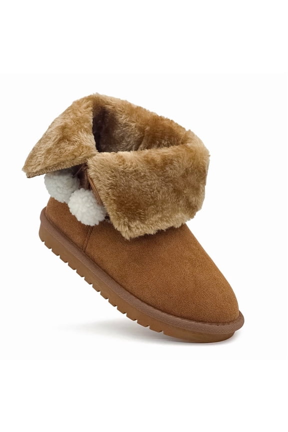Winter Snow Boots for Girls Boys, Soft Comfy Warm Faux Fur Lined Kids Ankle Boots Slip On Fuzzy Short Boot