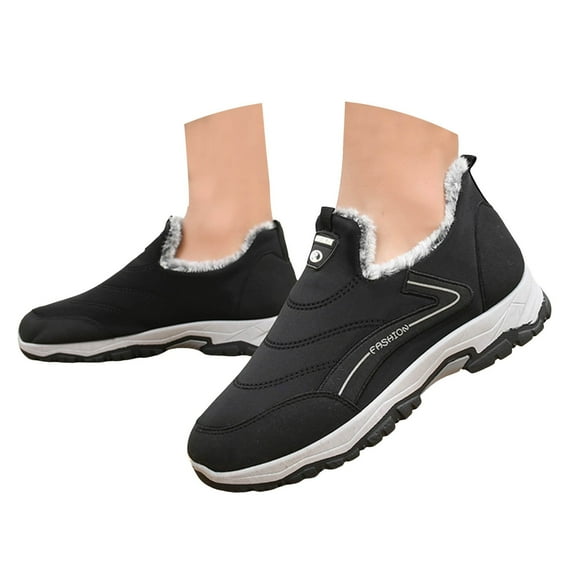 Winter Snow Boots for Men Waterproof Non Slip Slip on Walking Driving Work Booties with Plush Lined