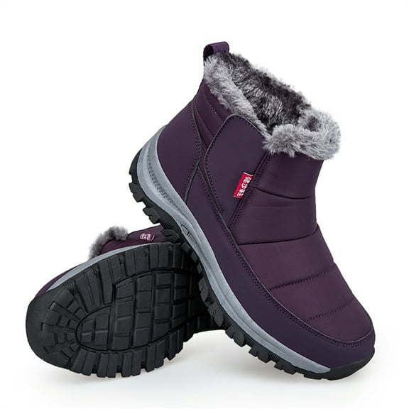 Winter Snow Boots for Men Women Warm Fur Lined Ankle Boots Waterproof Snow Shoes Comfortable Winter Shoes Purple