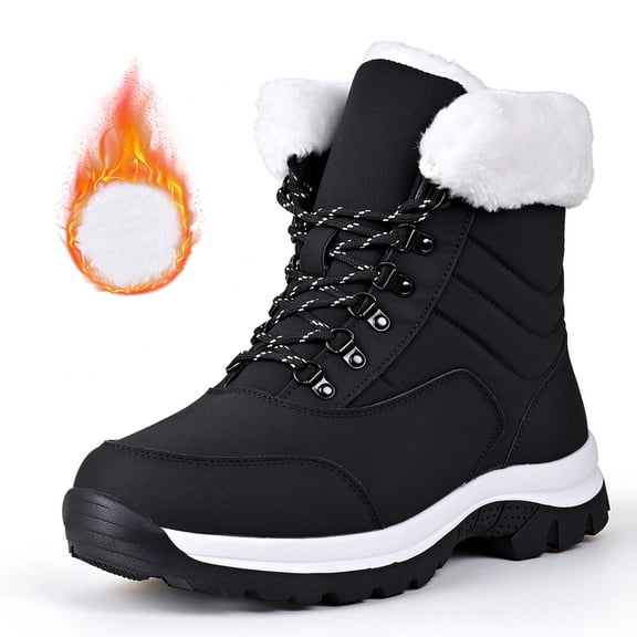 Winter Snow Boots Men Women Insulated Work Boots Waterproof Snow Boots Thickened Faux Fur Lined Frosty Warm Outdoor Boots Black