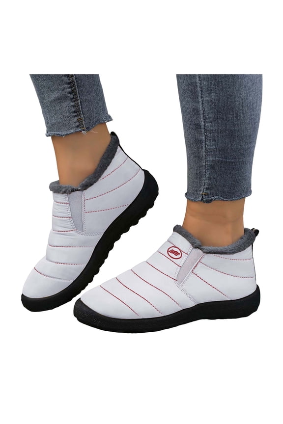 Winter Snow Boots for Older Women Men Seniors Lightweight Cozy Warm Non Slip Fleece Lined Slip on Walking Ankle Booties White Size 7