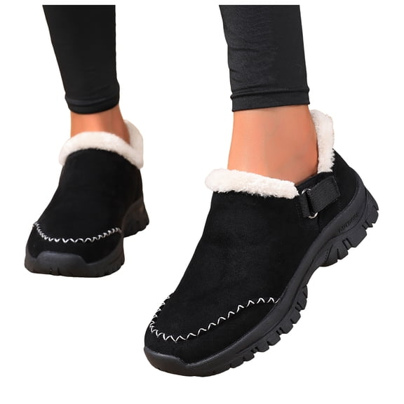 Winter Snow Boots for Women 2025 Outdoor Sports Fleece Lined Warm Anti Skid Slip on Hiking Walking Ankle Booties Black Size 6