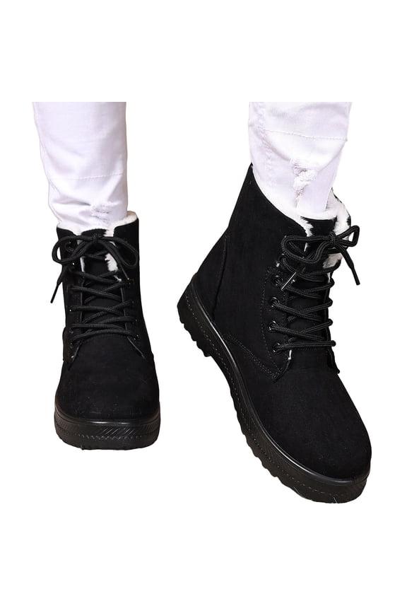 Winter Snow Boots for Women Anti-Skid Platform Lace up Casual Fuzzy Warm High Top Ankle Booties
