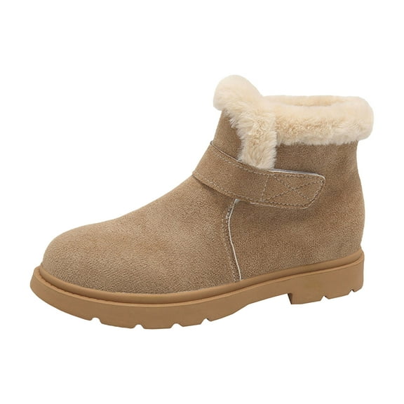 Winter Snow Boots for Women Casual Suede Hook and Loop High Top Furry Lined Lightweight Low Heel Round Toe Ankle Booties