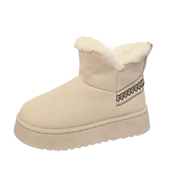 Winter Snow Boots for Women Fleece Lined Warm Ankle Booties Western Slip On Casual Comfortable Short Shoes Beige 6.5